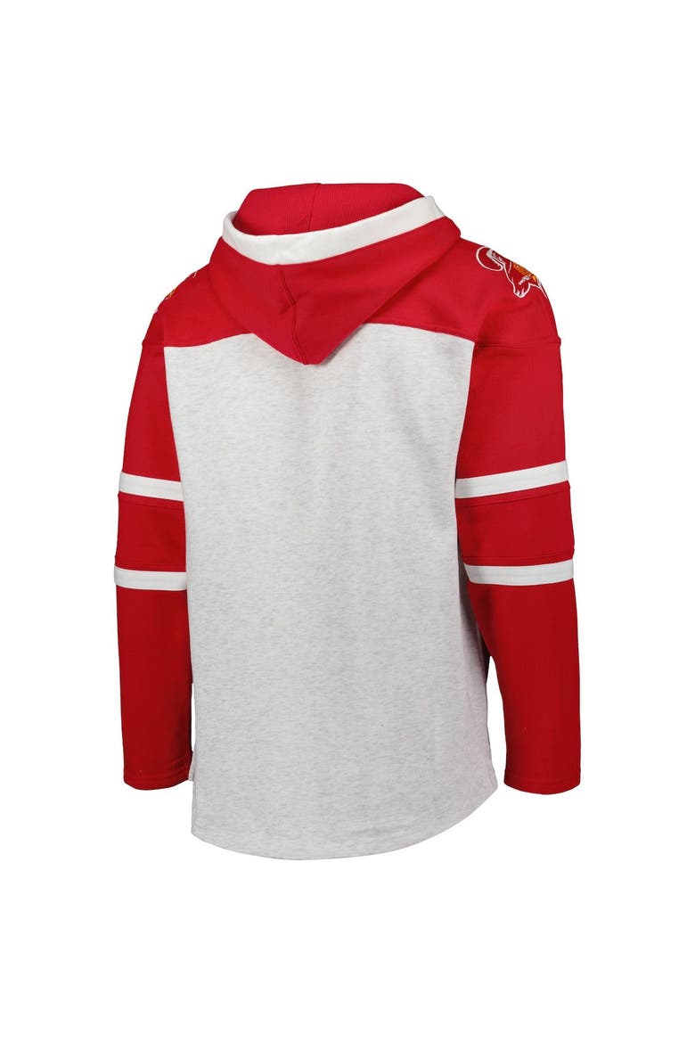 Men's '47 Tampa Bay Buccaneers Heather Gray Historic Logo Gridiron Lace-Up Pullover Hoodie, Alternate, color, Gray