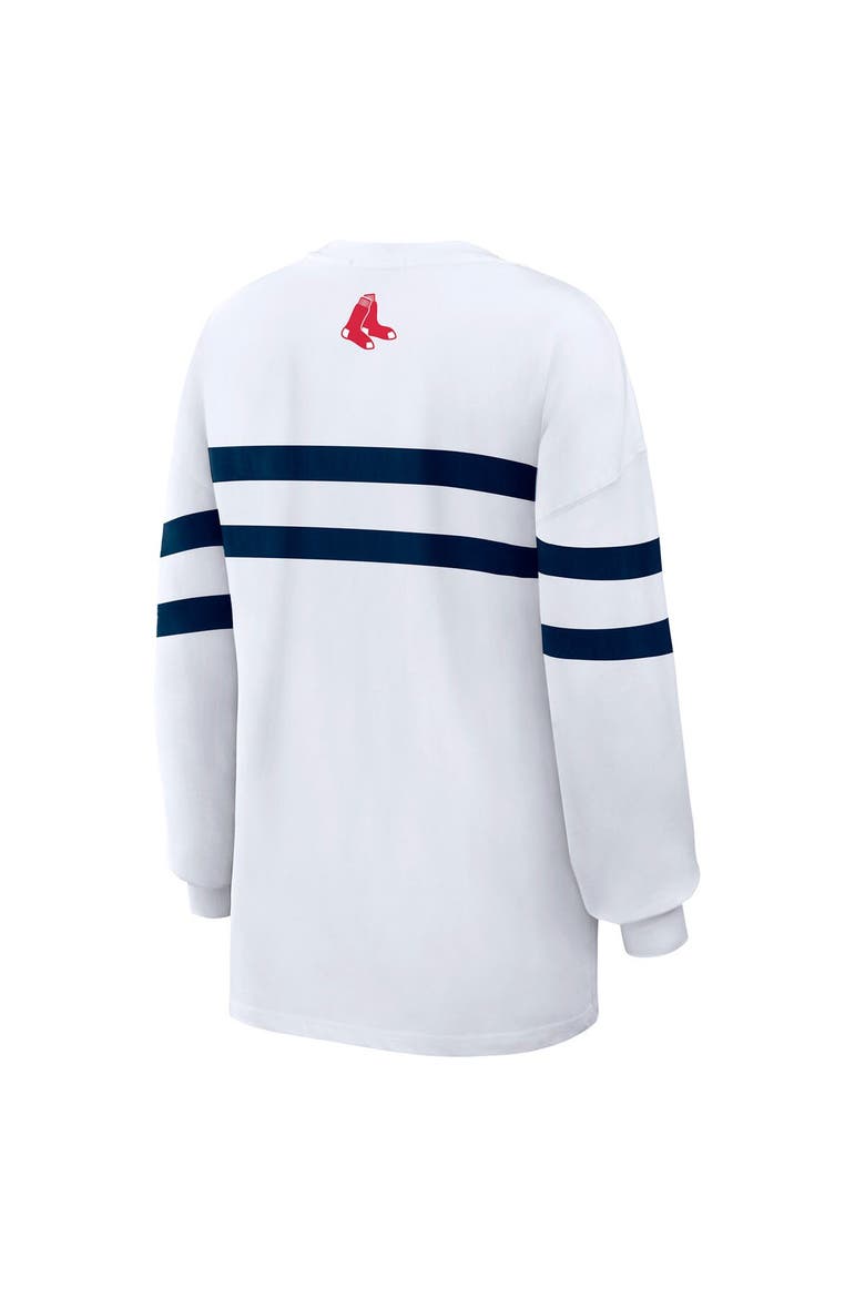 Women's WEAR by Erin Andrews  White Boston Red Sox Oversized Long Sleeve Striped T-Shirt, Alternate, color, White