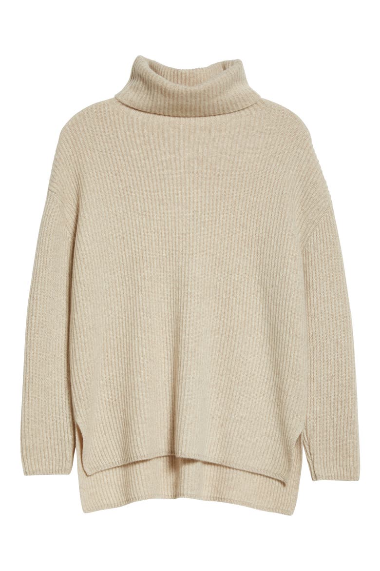 Funnel Neck Cashmere Tunic Sweater, Main, color, BEIGE MARL
