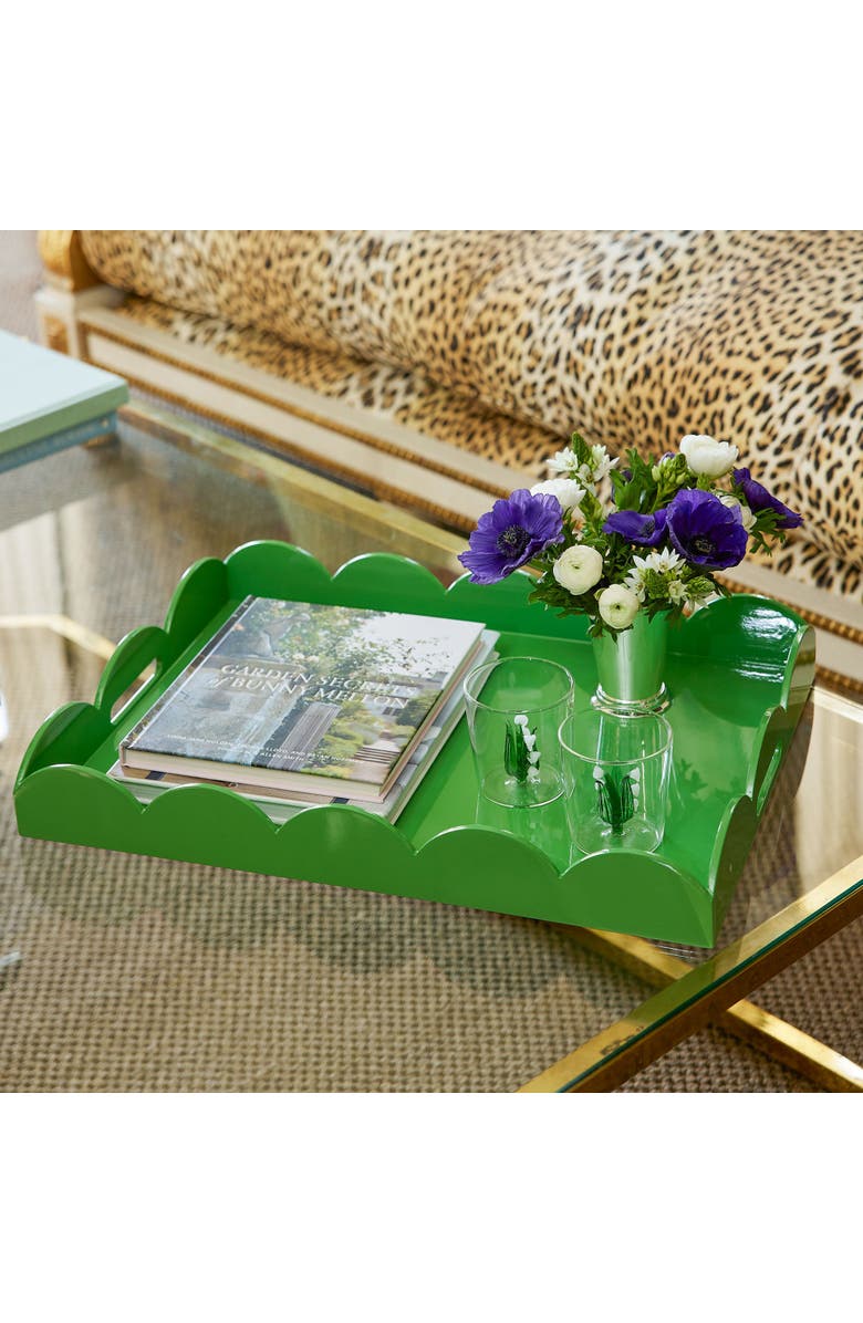 Mrs. Alice Green Scalloped Lacquer Tray, Alternate, color, Green