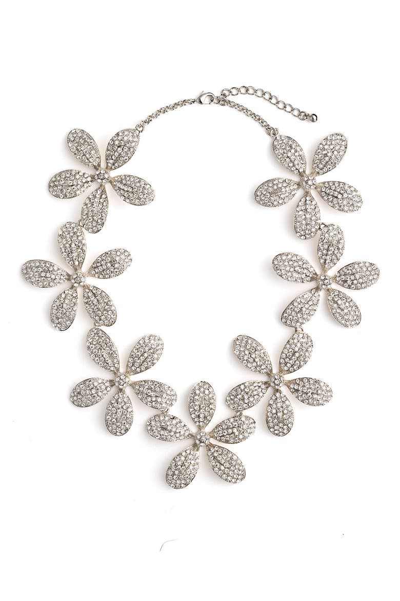 Pavé Flower Statement Necklace, Main, color, SILVER/ CRYSTAL