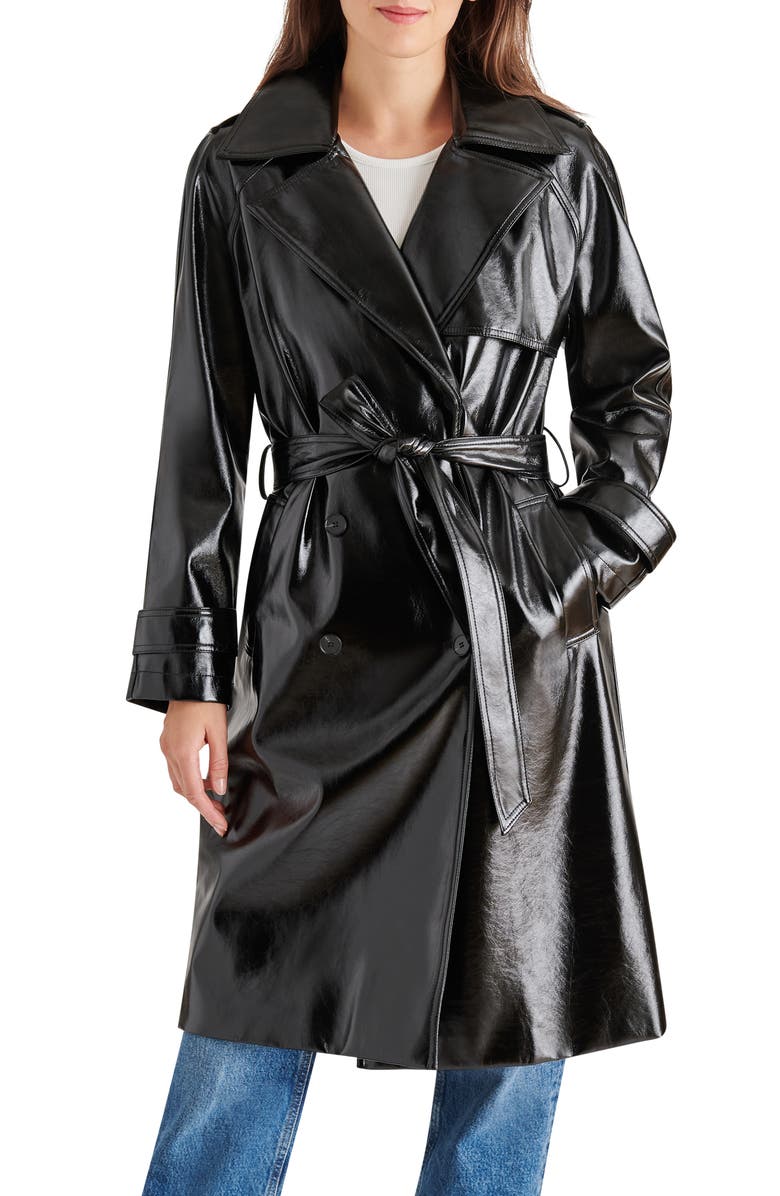 Steve Madden Ilia Faux Leather Trench Coat, Main, color, 