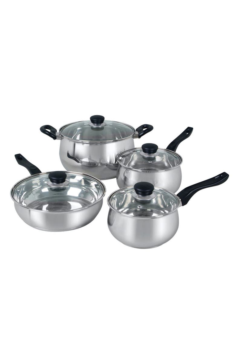 OSTER Rametto 8 Piece Stainless Steel Kitchen Cookware Set with Glass Lids, Main, color, Silver