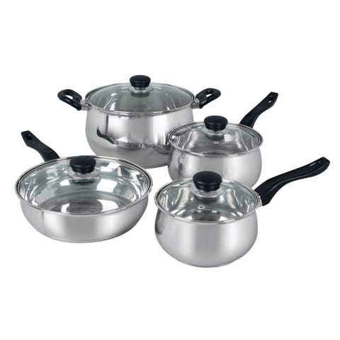 Rametto 8 Piece Stainless Steel Kitchen Cookware Set with Glass Lids