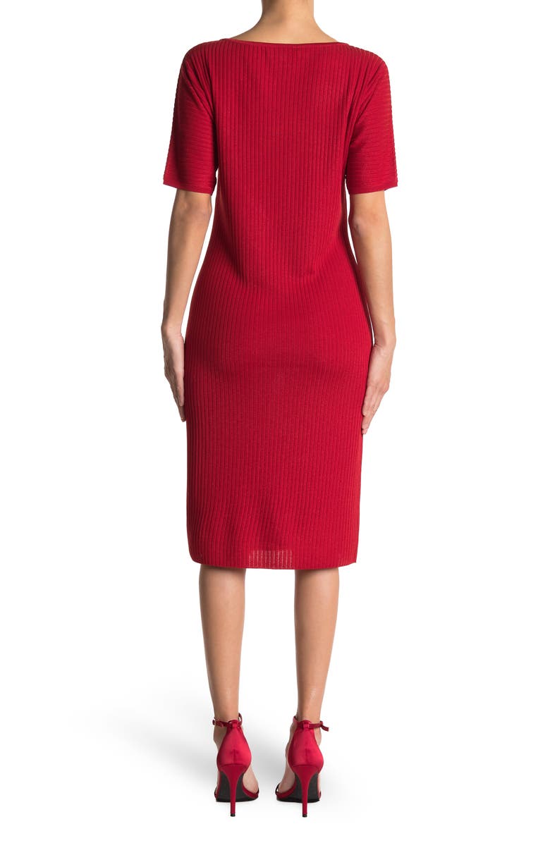 St. John Collection Ribbed Knit Boatneck Midi Dress, Alternate, color, 