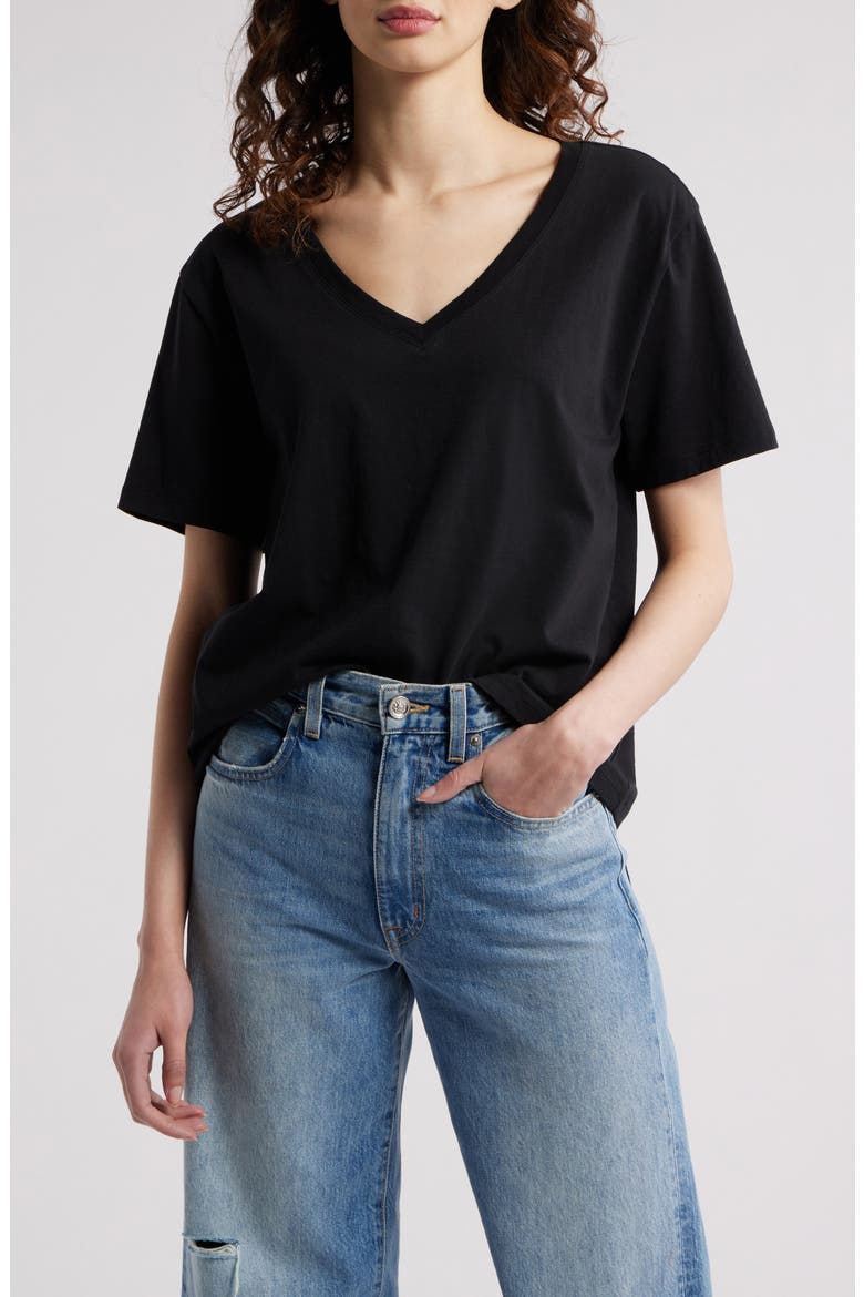 Core Cotton V-Neck T-Shirt, Main, color, BLACK