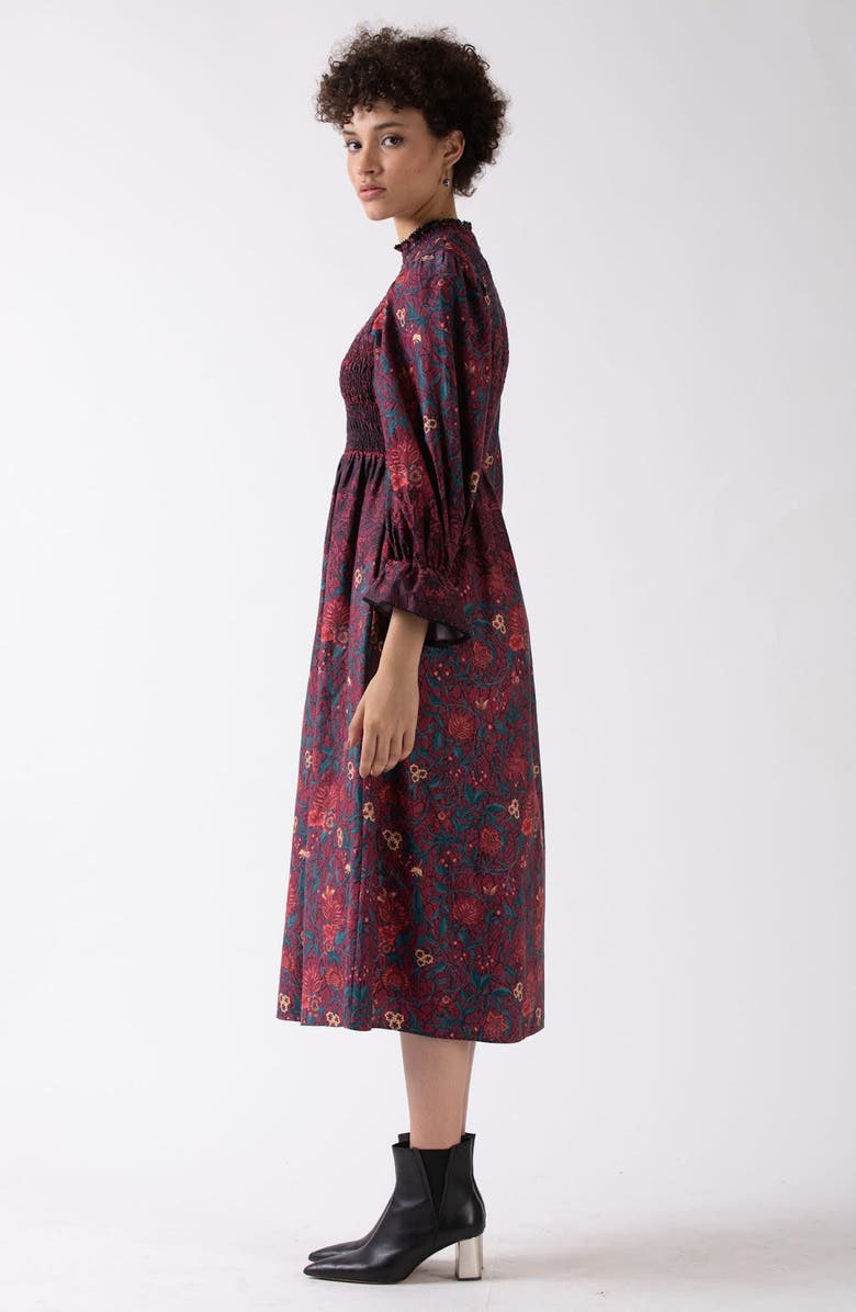 Celina Moon Aurnia Smocked Long Sleeve Midi Dress, Alternate, color, Black