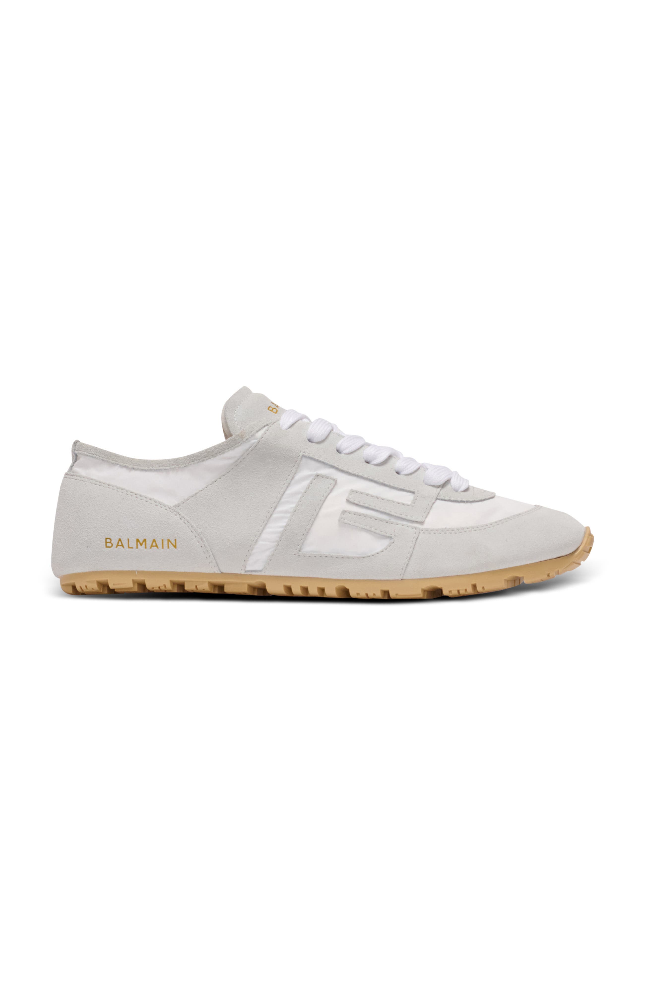 Balmain Racer 45 trainers in lambskin and suede, Alternate, color, White