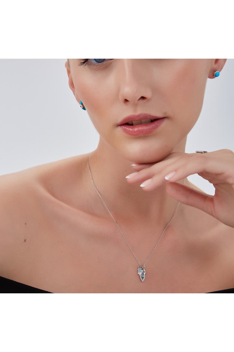 Hamsa Evil Eye Star Turquoise Sterling Silver Necklace, Alternate, color, Silver