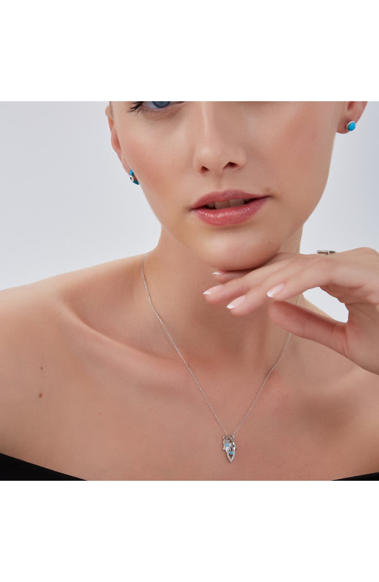 Spero London Hamsa Evil Eye Star Turquoise Sterling Silver Necklace, Alternate, color, Silver