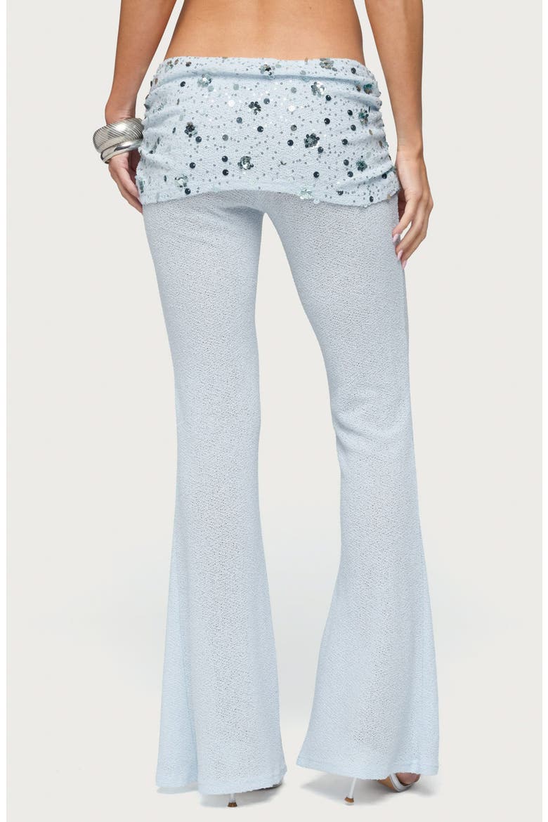 Zephyra Beaded Sequin Foldover Low Rise Flare Pants, Alternate, color, LIGHT-BLUE