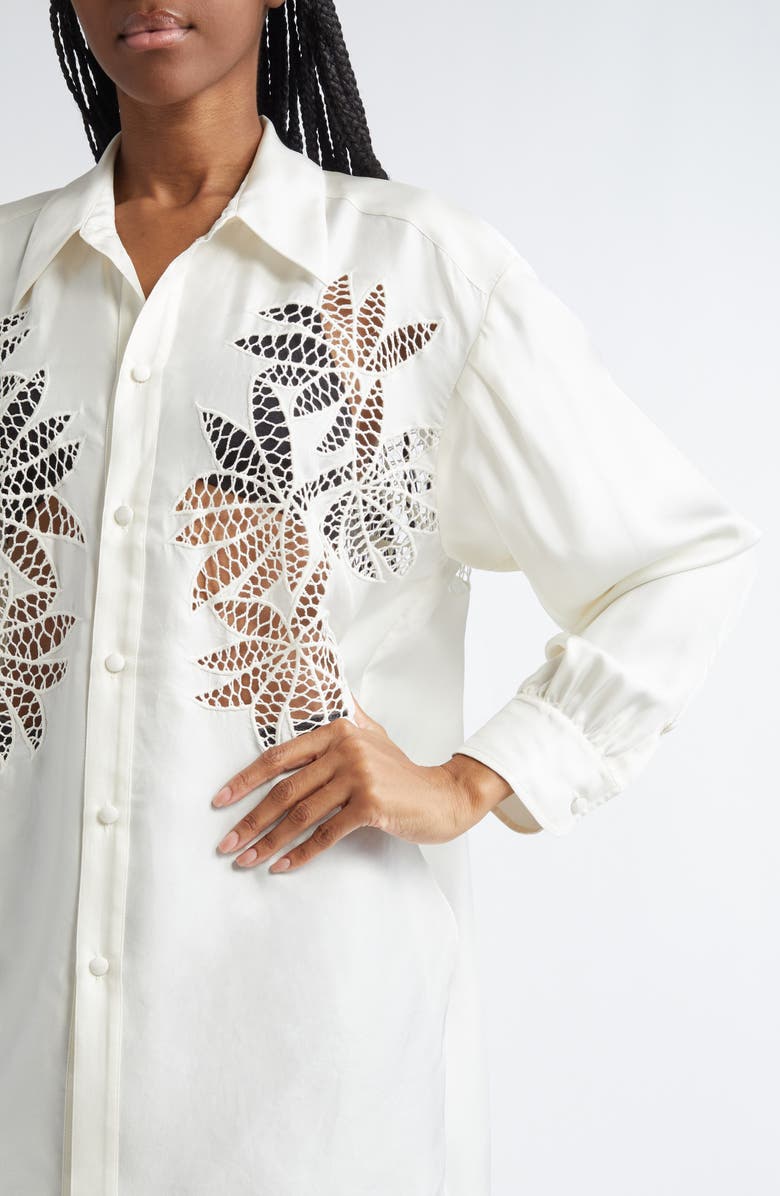 Diotima Lace Panel Silk Button-Up Shirt, Alternate, color, 