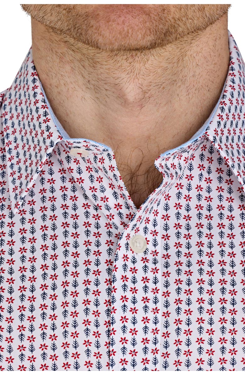 Raging Bull Short Sleeve Flower Cotton Poplin Shirt, Alternate, color, White