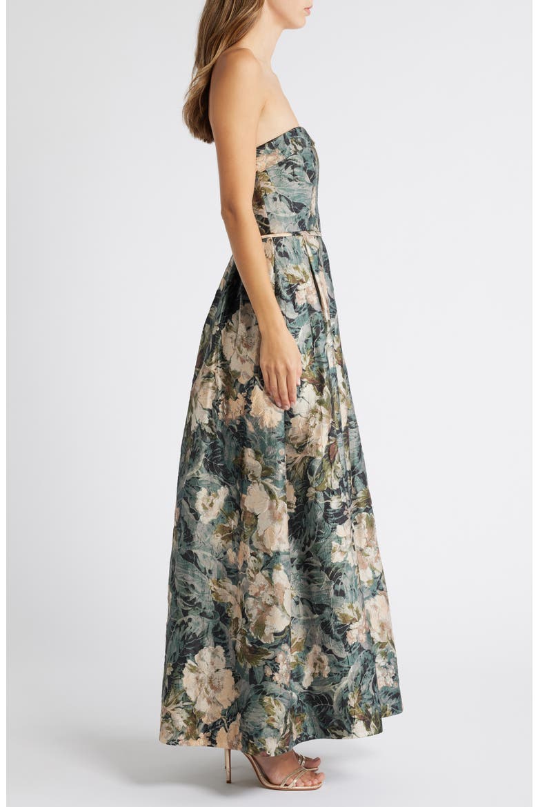 Floral Strapless Ball Gown, Alternate, color, BLUSH SAGE MULTI