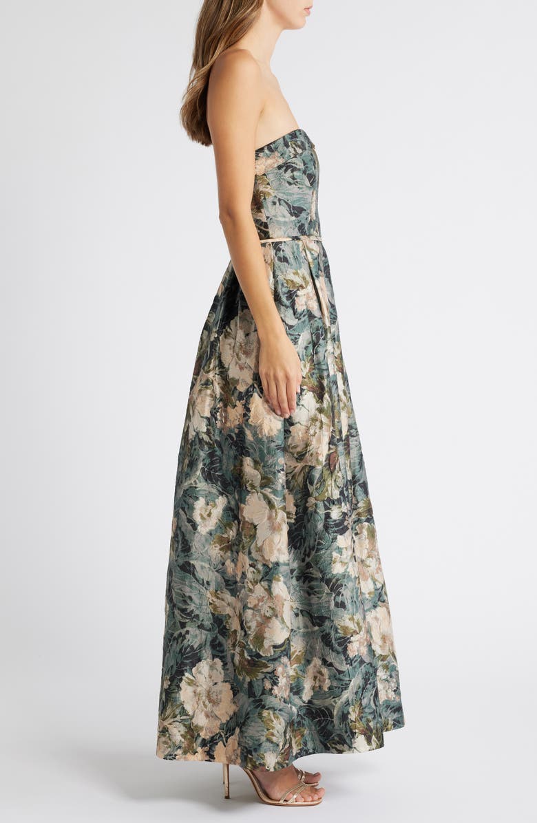 Tahari ASL Floral Strapless Ball Gown, Alternate, color, 
