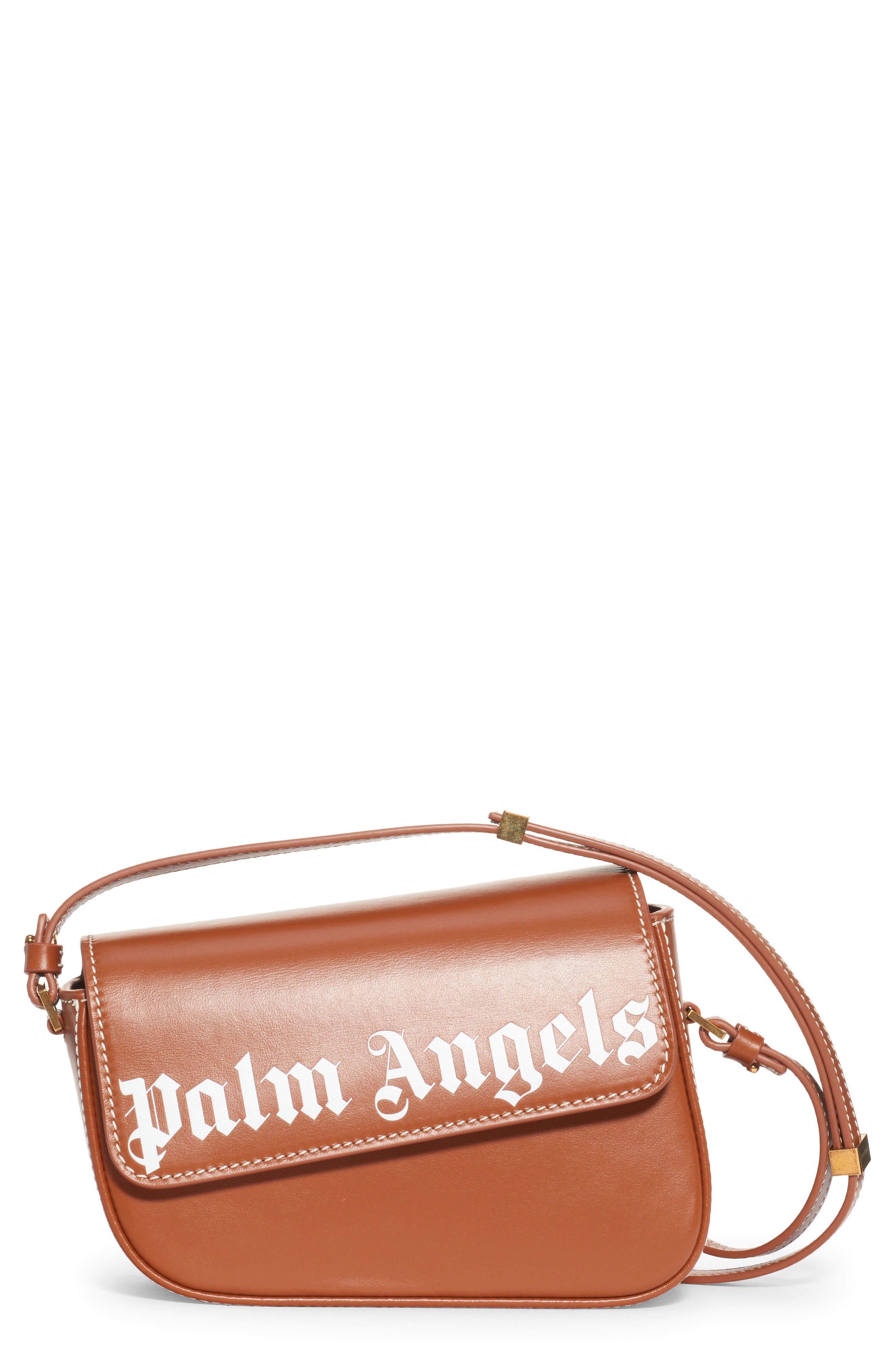 Palm Angels Crash Logo Leather Crossbody Bag, Main, color, 