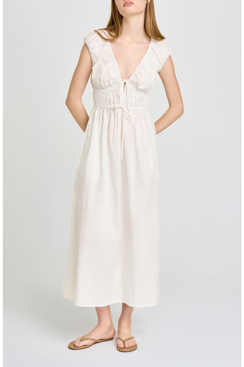 Liv Ruched Stretch Cotton Poplin Midi Dress, Alternate, color, IVORY