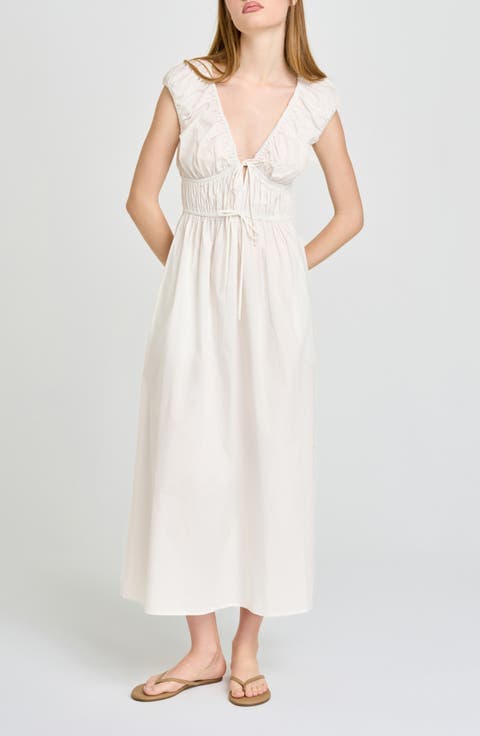 Liv Ruched Stretch Cotton Poplin Midi Dress