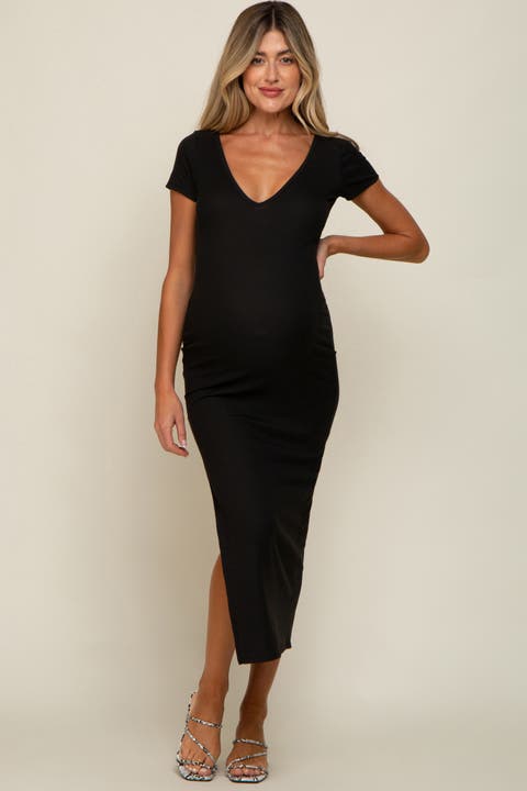 Basic Ribbed Side Slit Midi Dress