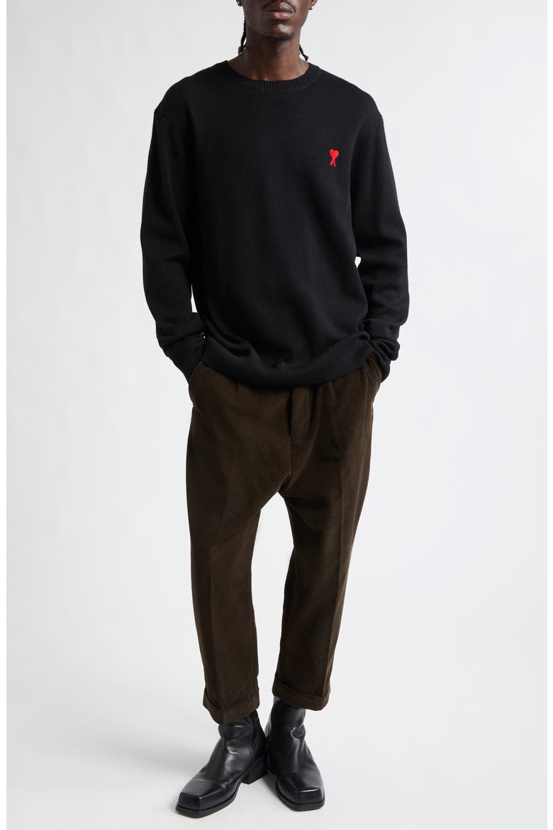 Ami de Coeur Wool Crewneck Sweater, Alternate, color, BLACK