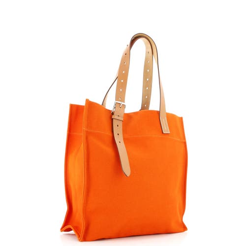 Pre-owned Hermes  Hermes Etriviere Shopping Tote Toile And Leather In Orange
