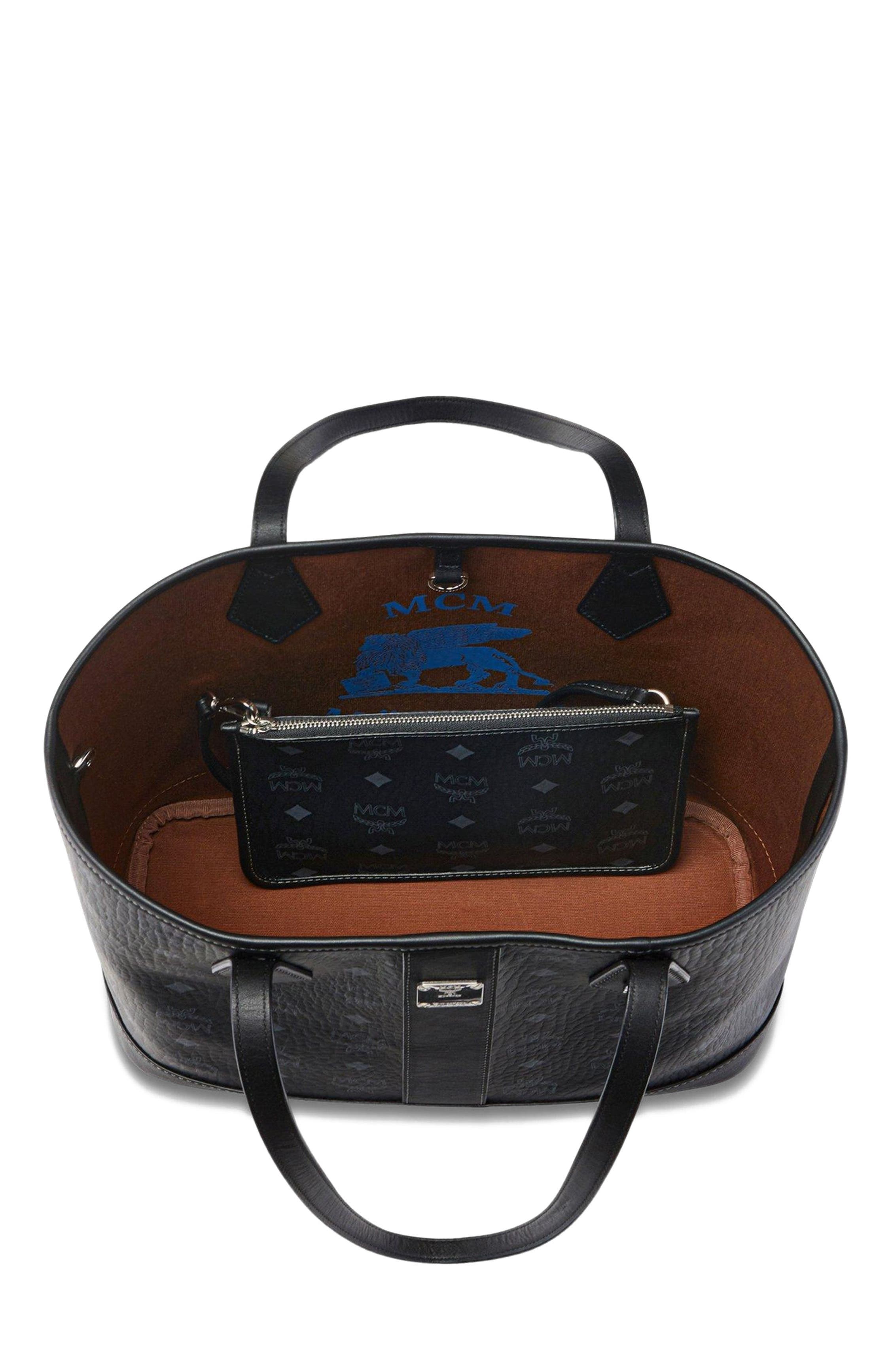 MCM New Small Liz Shopper in Visetos, Alternate, color, Black