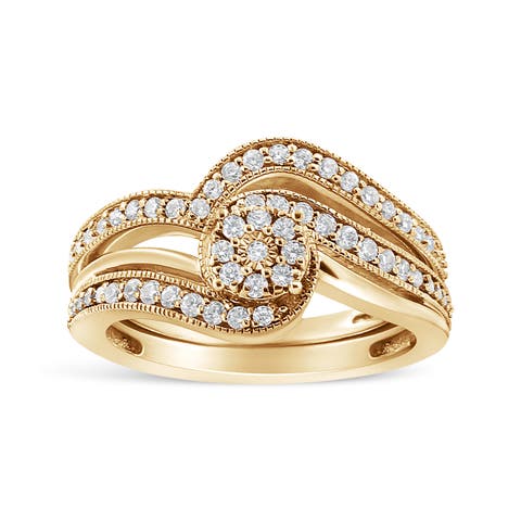 Silver 1/3 Cttw Multi-Diamond Bridal Set Ring and Band