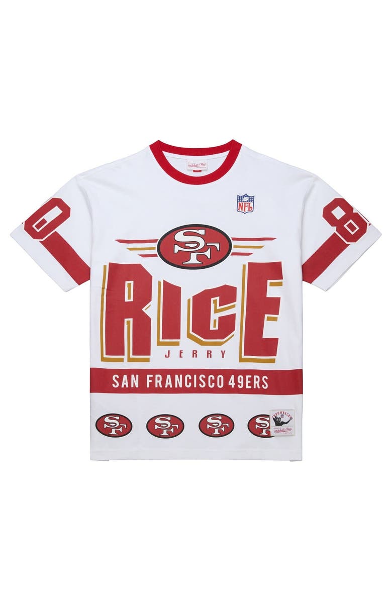 Mitchell & Ness Men's Mitchell & Ness Jerry Rice White San Francisco 49ers Name & Number Team Origins Vintage Logo T-Shirt, Alternate, color, White