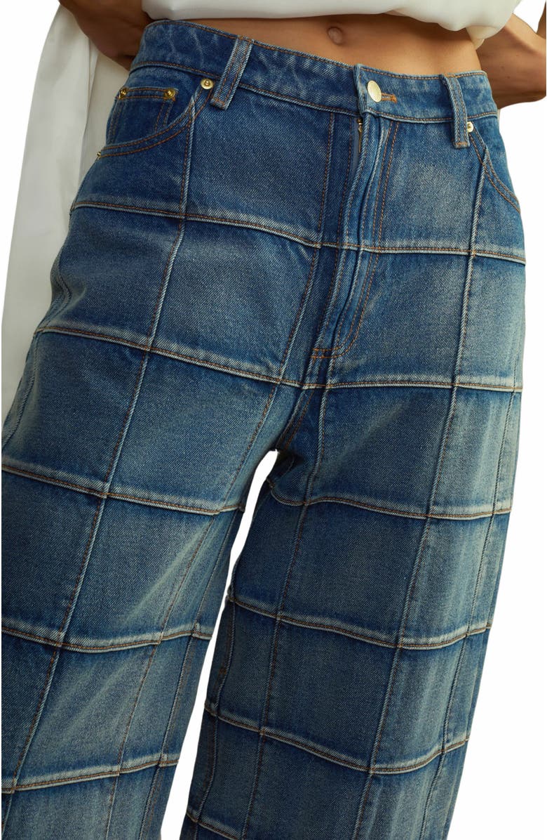 Cynthia Rowley Windowpane Wide-Leg Jeans, Alternate, color, Light Wash