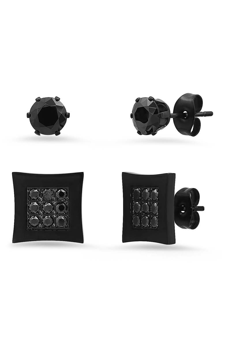 Set of 2 Stud Earrings, Main, color, BLACK