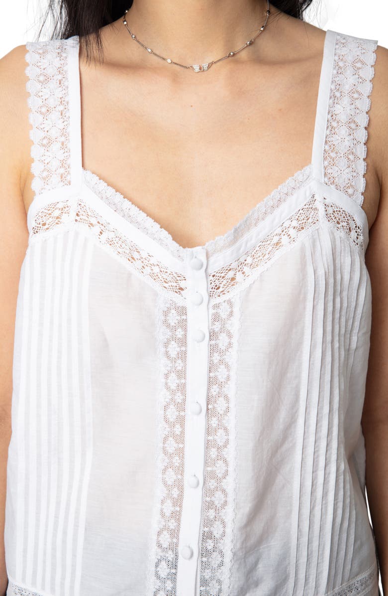 Zadig & Voltaire Celite Tomboy Lace Accent Button-Up Camisole, Alternate, color, Judo