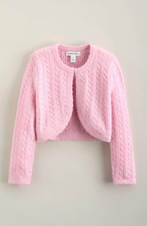 Kids' Sequin Cable Knit Cardigan
