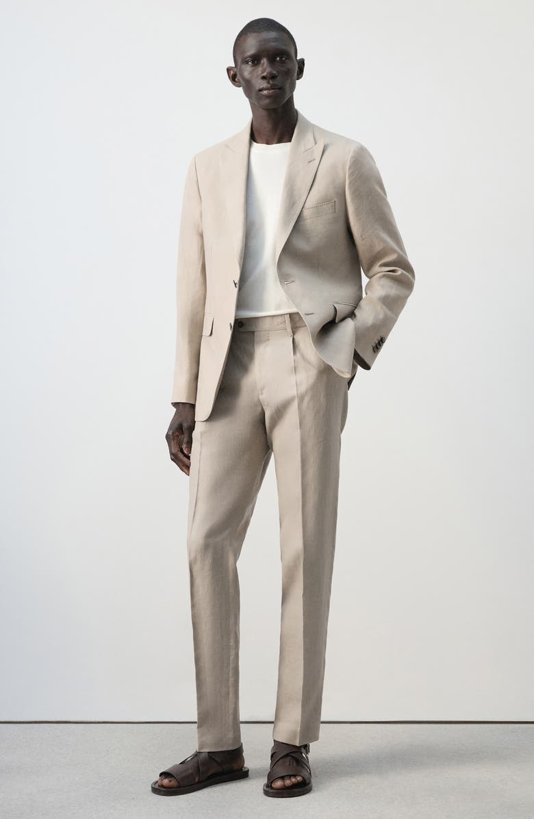 MANGO Amalfi Linen Slim Fit Suit, Alternate, color, Beige