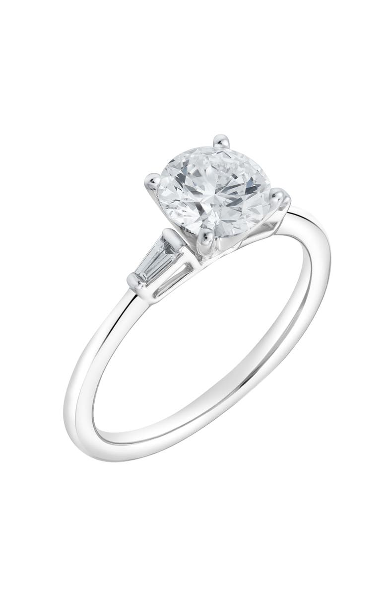 LuvMyJewelry Piper 14K White Gold Round Cut Lab Grown Diamond Tapered Baguettes Engagement Ring - 1.05 Ct, Alternate, color, 14K White Gold