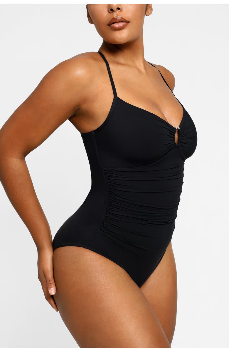Shapellx Smart Sculpt U-Ring Cut Out Shaping Swimsuit, Alternate, color, Jet Black