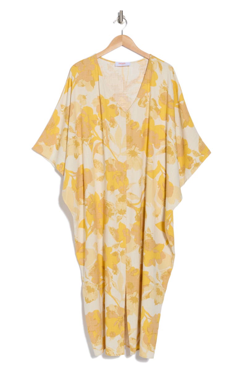 Renee C Floral Caftan Dress, Alternate, color, Yellow/ Beige