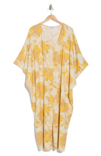 Renee C Women's Floral Midi Caftan Dress In Yellow/beige