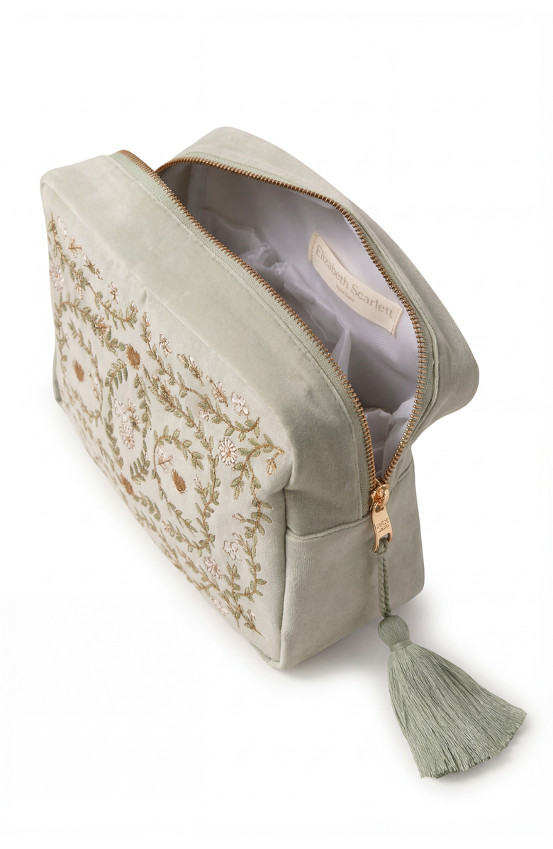 Elizabeth Scarlett Mediterranean Garden Velvet Wash Bag, Alternate, color, Sage