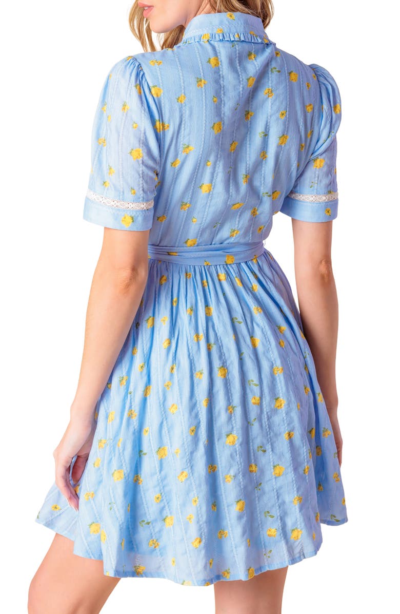 FLYING TOMATO Floral Short Sleeve Fit & Flare Cotton Shirtdress, Alternate, color, Light Blue