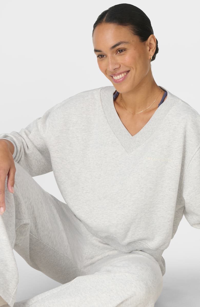 Sweaty Betty Revive Organic Cotton Blend Crop Sweatshirt, Alternate, color, Ice Grey Marl