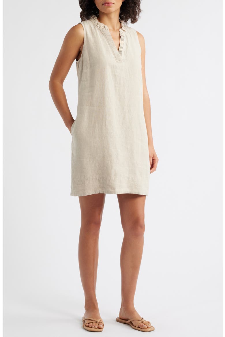 Two Palms Double Ruffle Linen Dress, Main, color, NATURAL