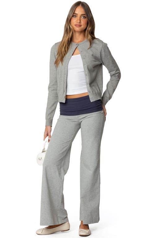 Shop Edikted Contrast Foldover Wide Leg Pants In Gray-melange