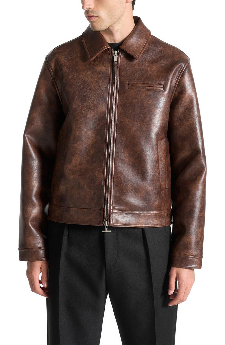 Manière De Voir Laurent Vintage Leather Jacket, Alternate, color, Brown
