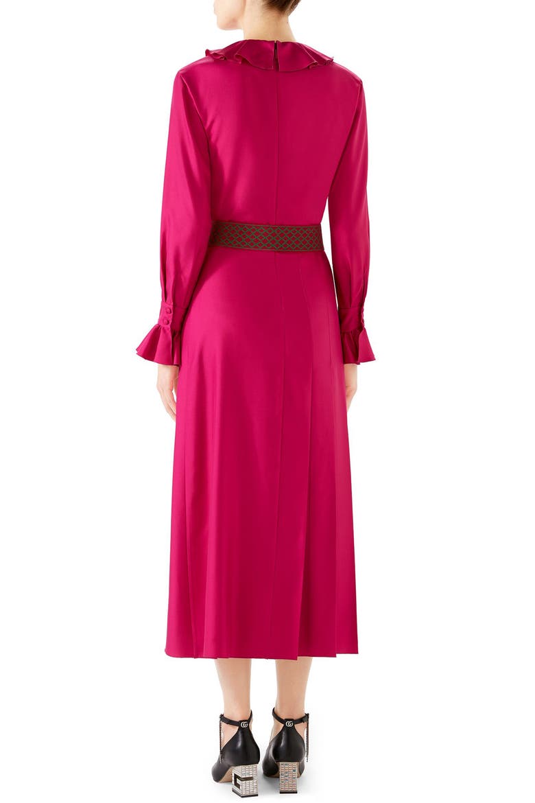 Ruffle Front Silk Twill Dress, Alternate, color, HOT PINK