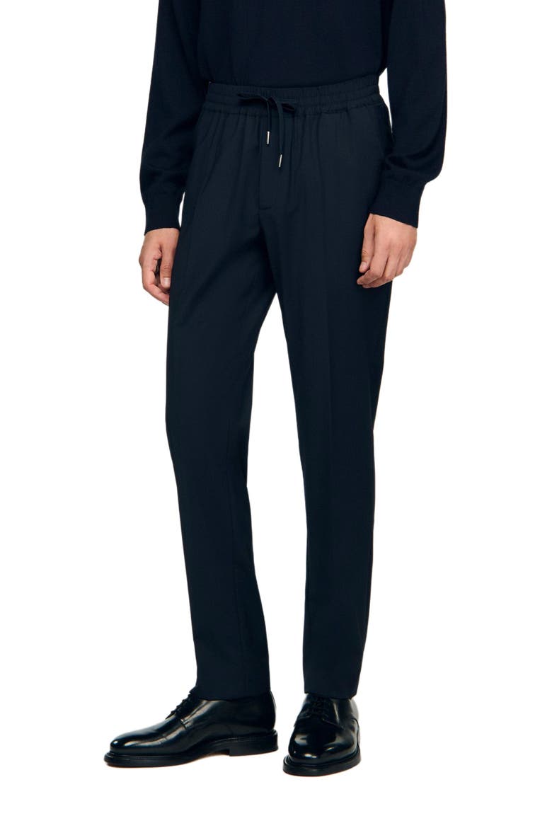Elasticated straight-leg trousers, Main, color, Navy blue
