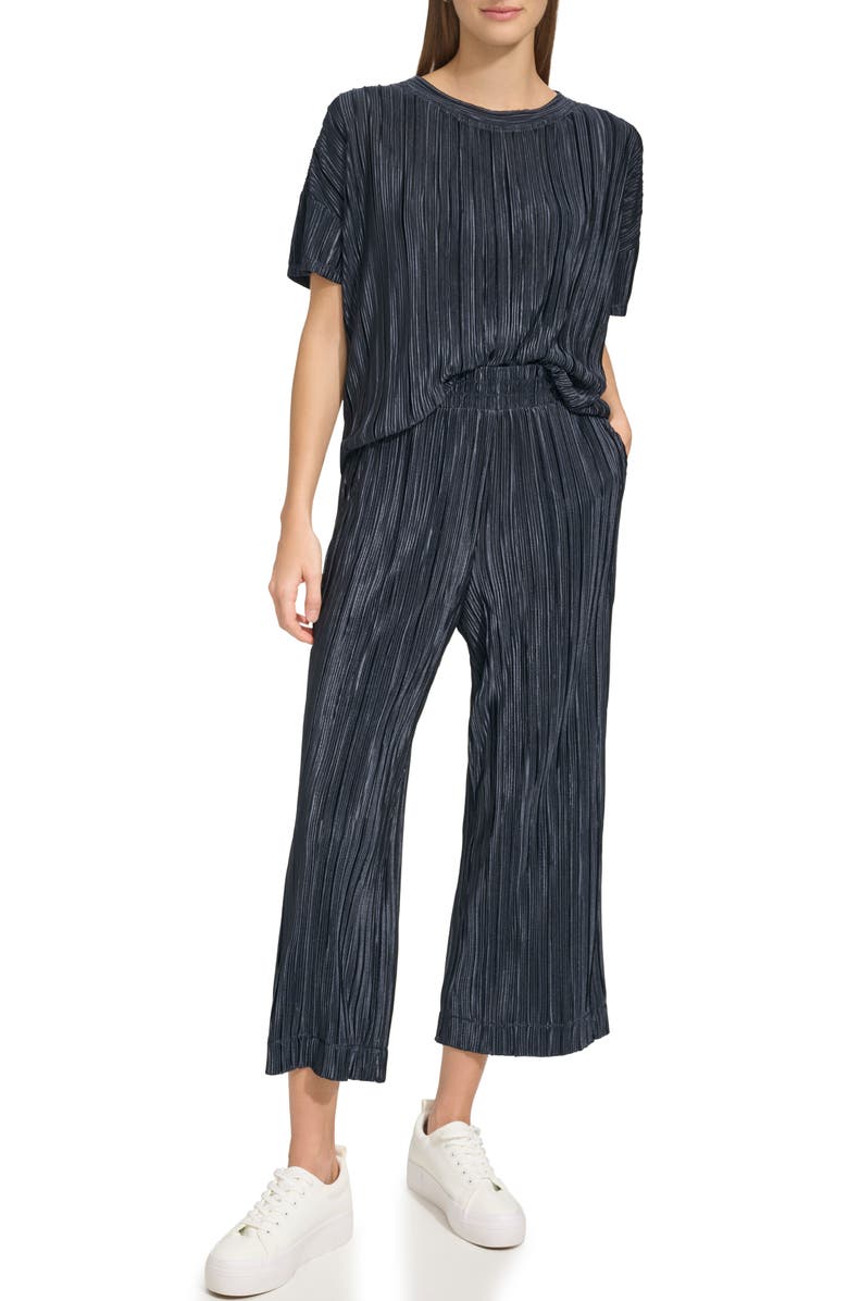 Andrew Marc Sport Crop Pull-On Plissé Pants, Alternate, color, 