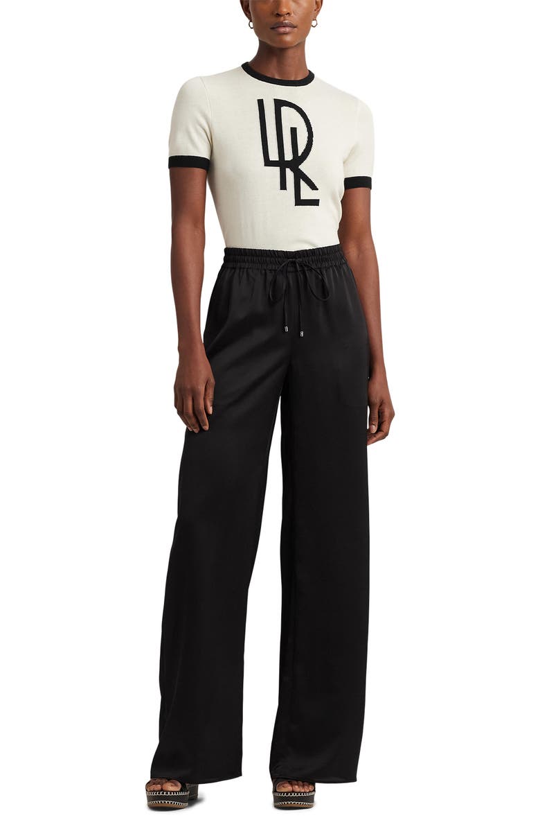 Lauren Ralph Lauren Satin Charmeuse Wide Leg Pants, Alternate, color, Black