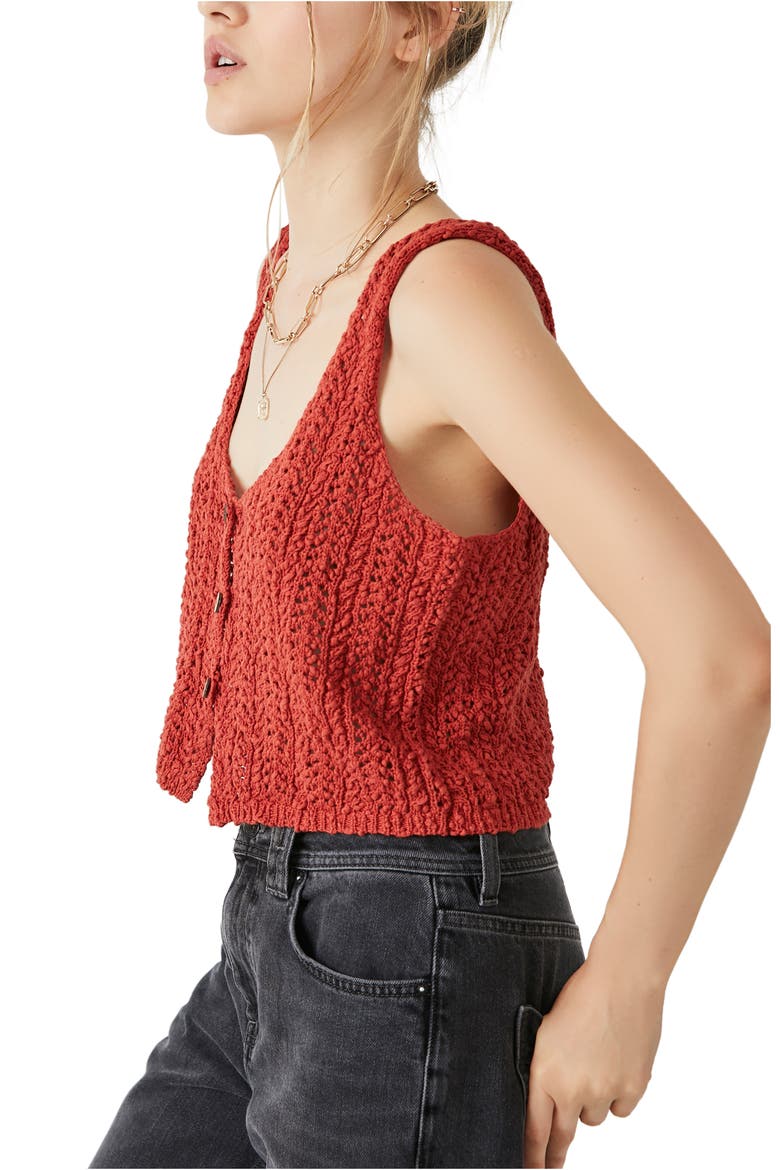 Crochet Recycled Cotton Blend Sweater Tank, Alternate, color, IRON