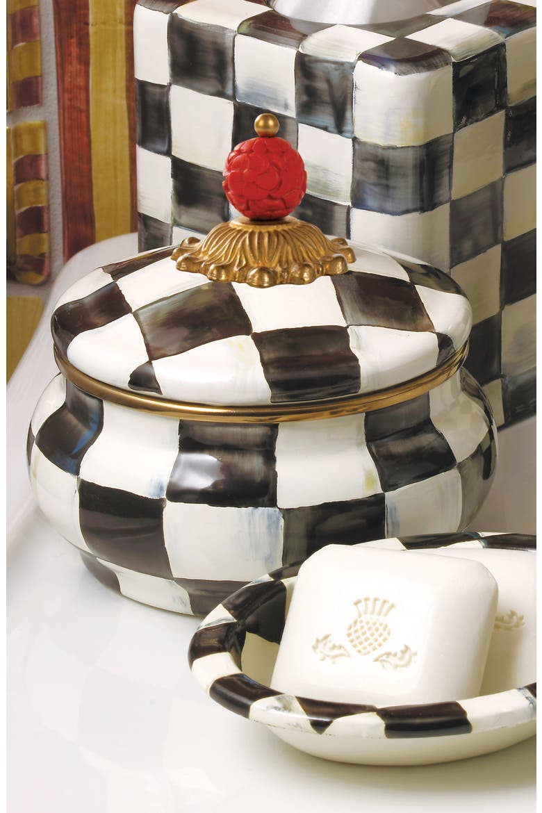 Courtley Check Enamel Squashed Canister, Alternate, color, BLACK/ WHITE