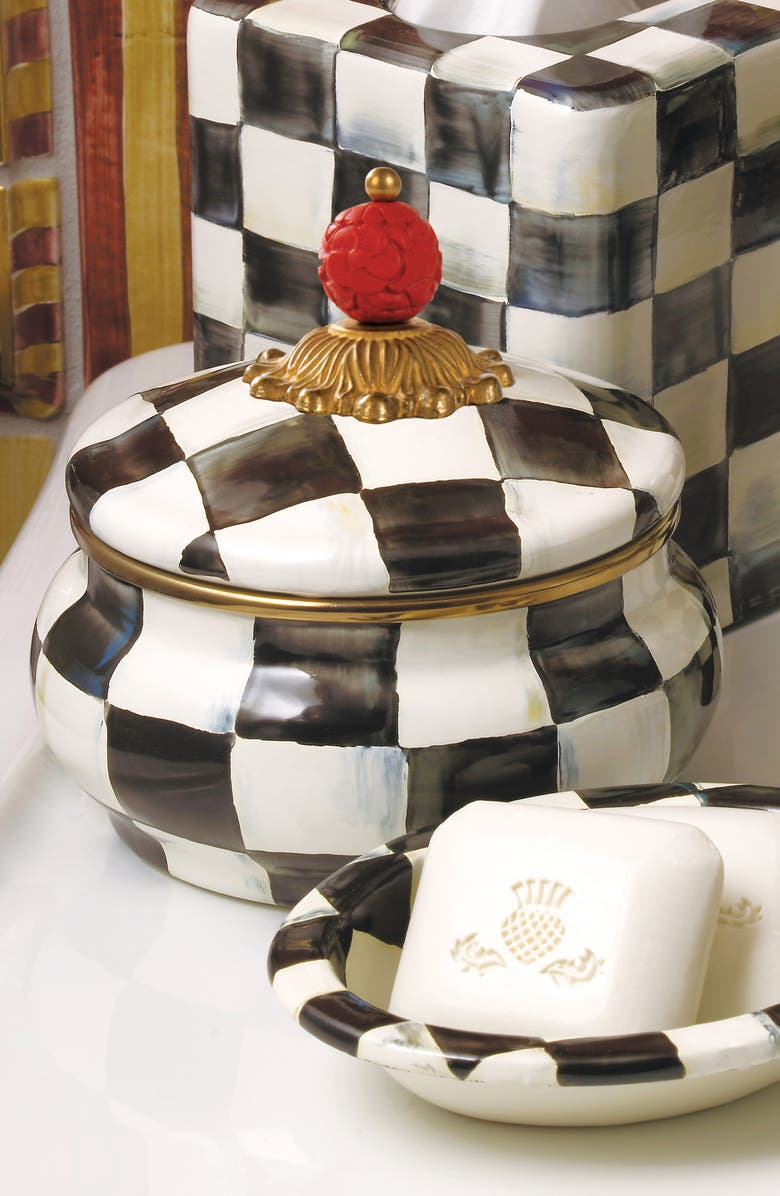 MACKENZIE CHILDS Courtley Check Enamel Squashed Canister, Alternate, color, Black/ White